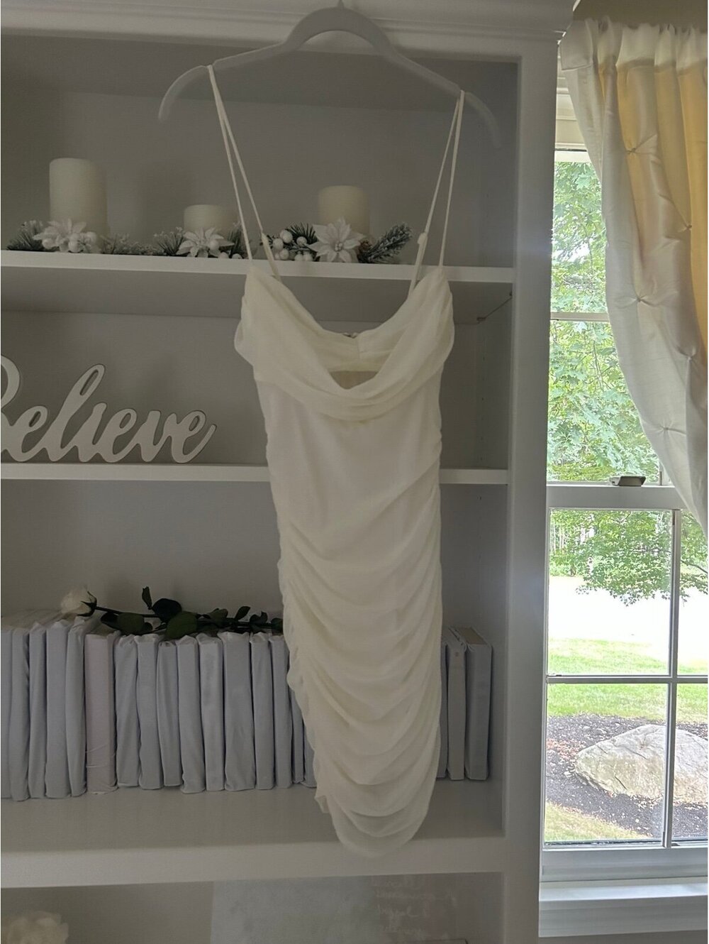 Windsor White Ruched Cowl Neck Dress- Size S